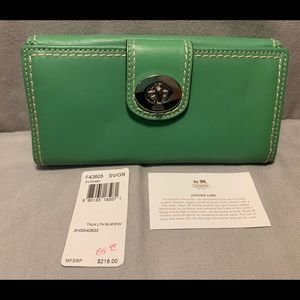 Coach Slim Envelope Accordion Wallet Green Leather